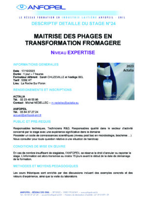 formation approfondie axée sur la maîtrise des phages en transformation fromagère